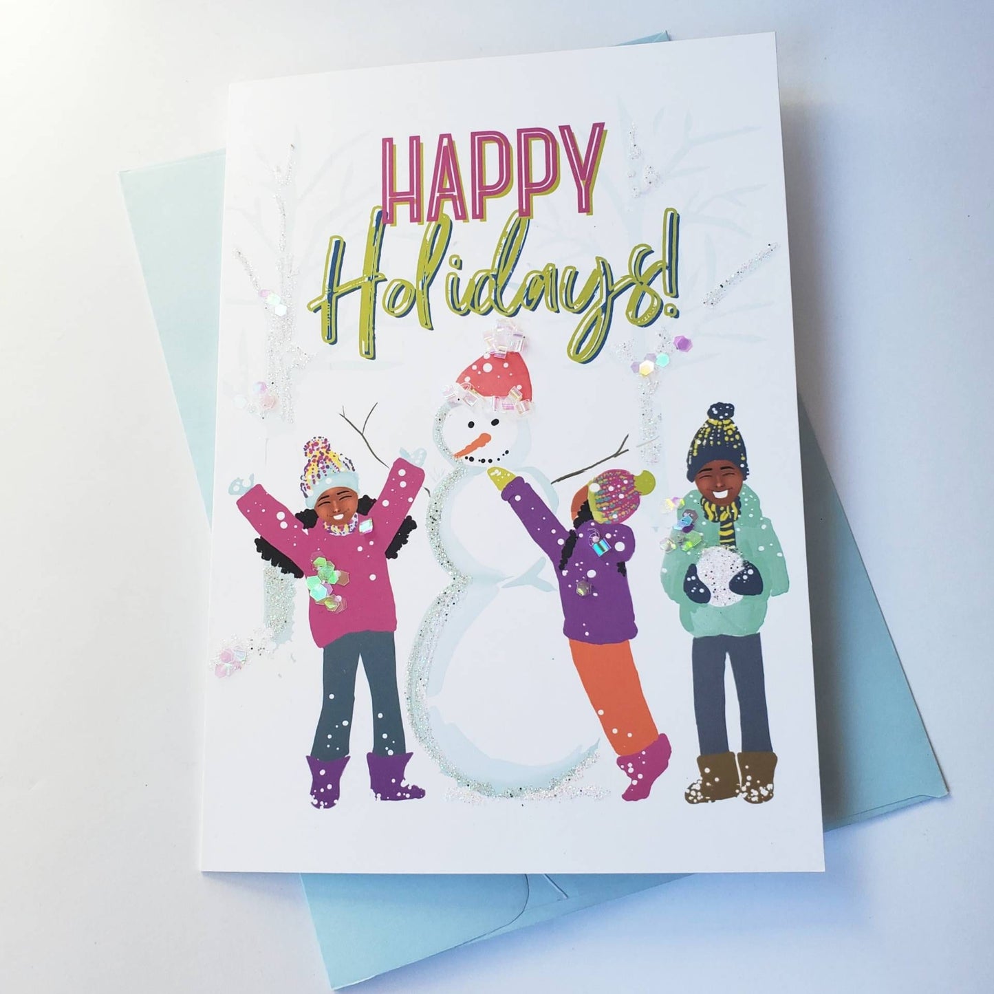 Kid Happy Holidays - Greeting Card | Black Kid Greetings | Black Girl Greetings | Black Children | Black Holiday | Christmas | Kids Cards