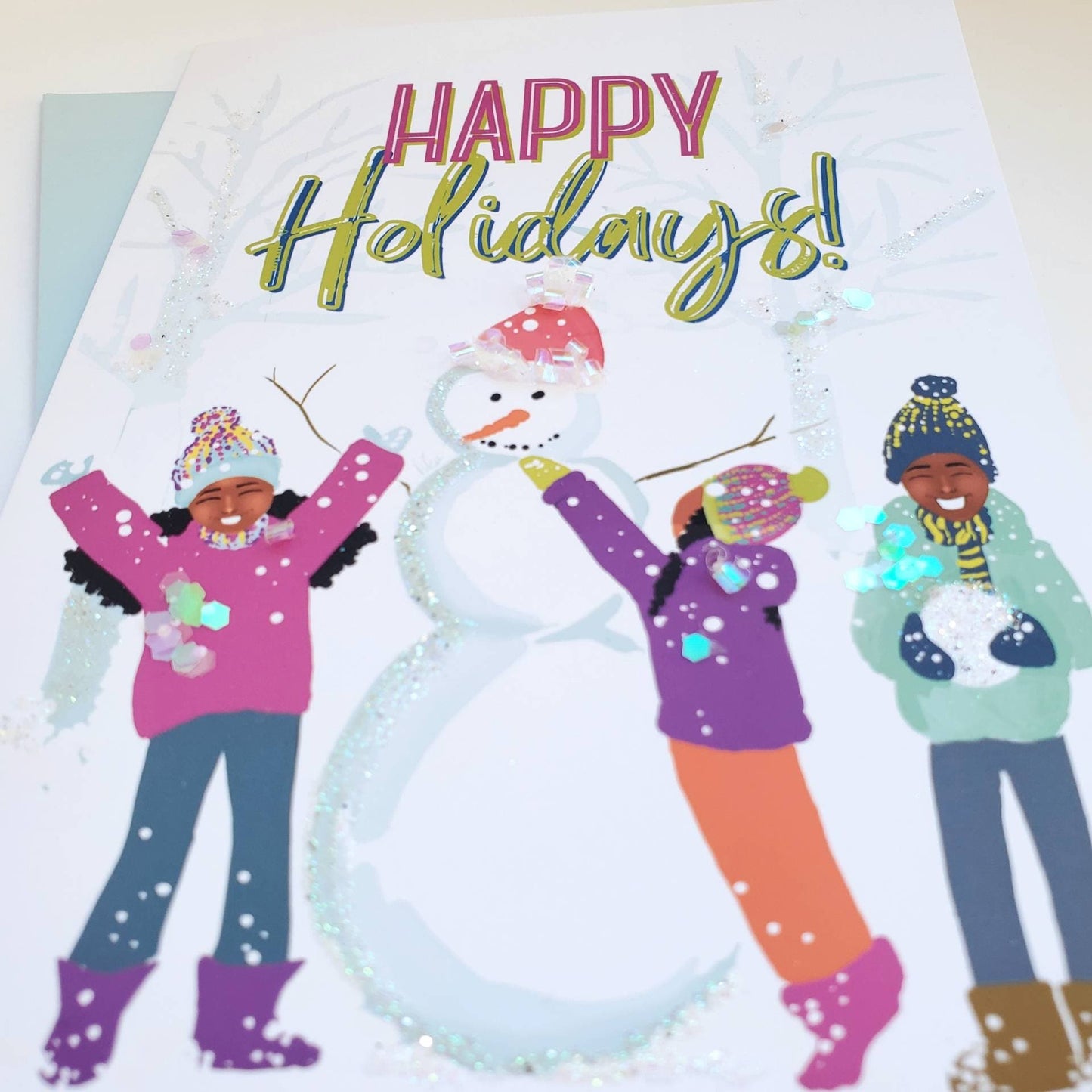 Kid Happy Holidays - Greeting Card | Black Kid Greetings | Black Girl Greetings | Black Children | Black Holiday | Christmas | Kids Cards