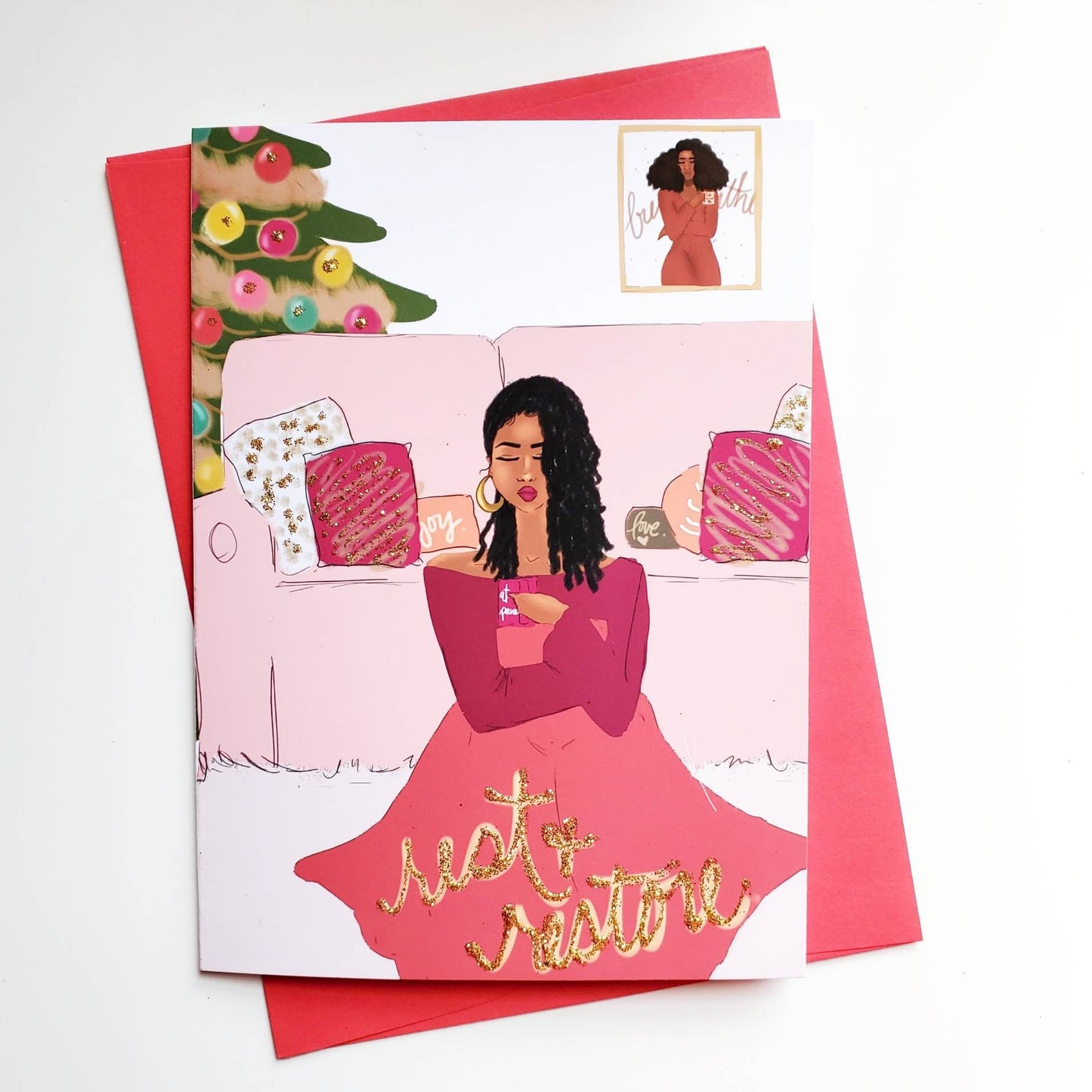 Rest & Restore - Christmas Sympathy Card | Black Girl Greetings | Black Woman | Black Holiday Cards | Melanin | Black Christmas Cards